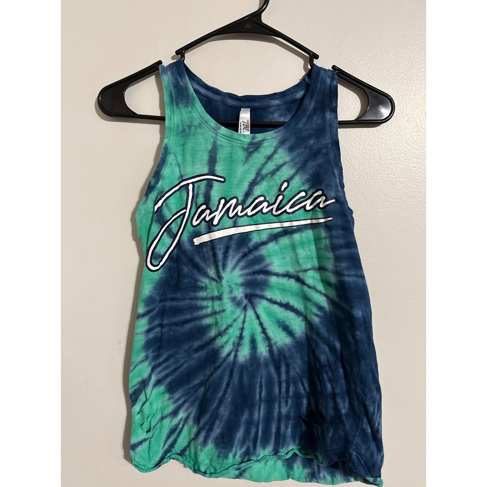 TBL Jamaica Tie Dye Tank Top Women Small Blue Green Distressed Sleeveless